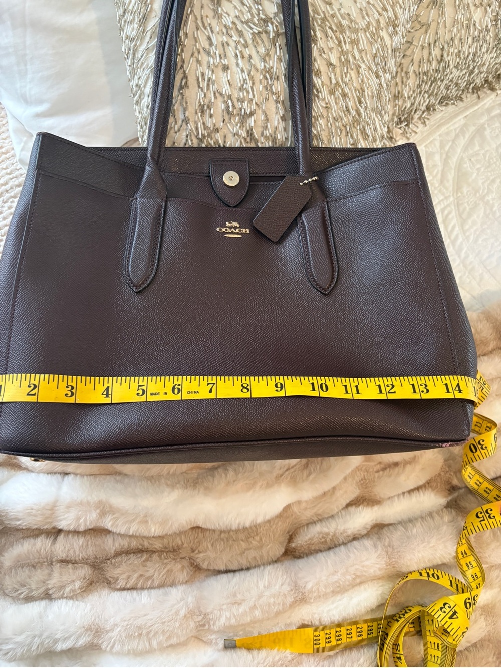 Coach Dark Brown Leather Tote with Gold Heart Charm - Picture 8 of 12